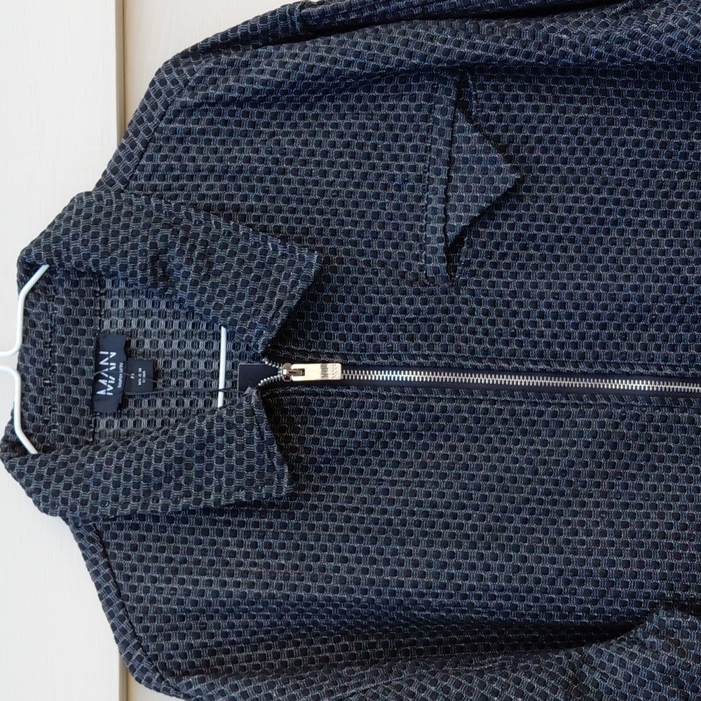 BOOHOO MAN Men's  Black and White Denim Textured Zipper Front Jacket - M - Picture 3 of 7
